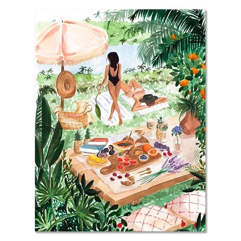 Beach Pool Moroccan Tropical Jungle Swing Meadow Wall Art Canvas Painting Posters and Prints Wall Pictures for Living Room Decor