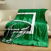 Basketball hoop and net silhouetted against a green background. for all seasons blanket lunch break throw gift
