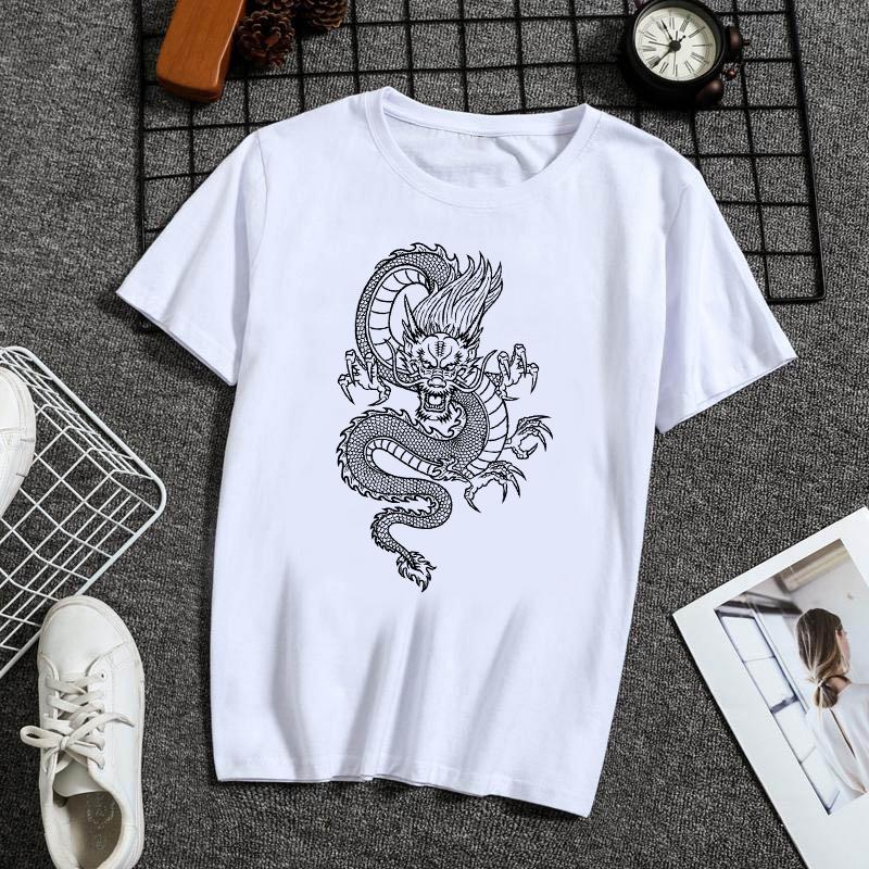 Fashion Dragon Printing Women Aesthetic T-Shirt Tops Summer Graphic Casual T-Shirt Women New Style White Women's Clothes