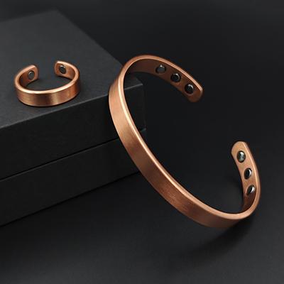 Ensemble de bijoux simples, bracelets en cuivre pur, bagues, manchettes magnétiques, pour femmes et hommes, pour la santé et l'arthrite, bijoux en cuivre massif