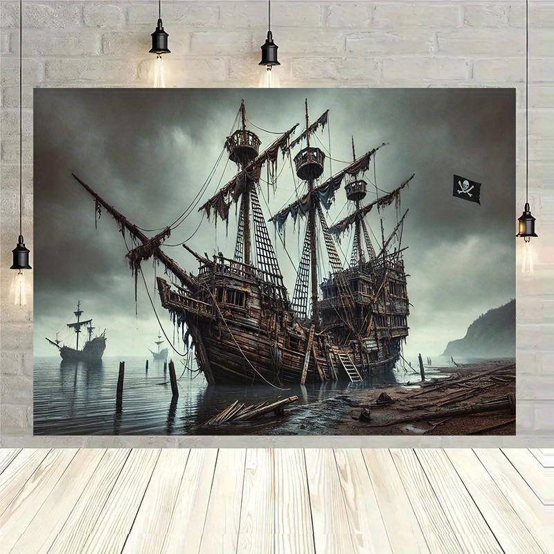 A background image of an abandoned pirate ship, suitable for interior decoration, home decoration photography props 47.2x31.5inch/120*80cm
