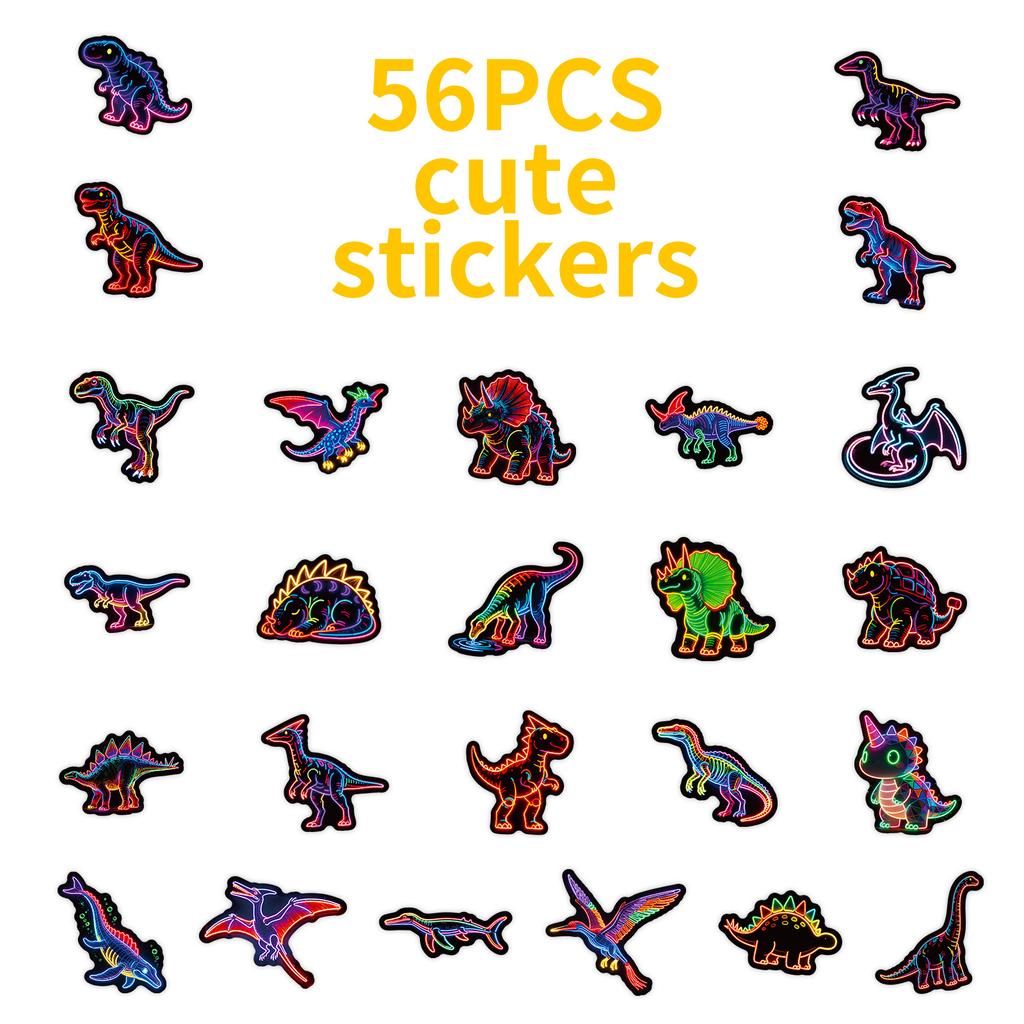 56 Neon Colorful Retro Dinosaur Graffiti Stickers Creative Handmade Stickers