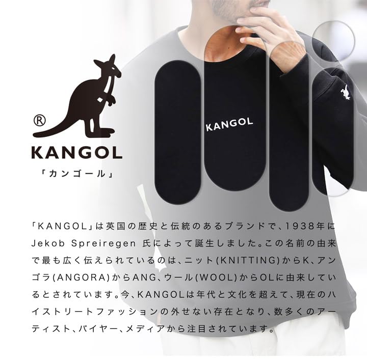 Kangol Crew Neck Size Black A Brand Logo Long Sleeve Loose Fleece Black and White Sweatshirt, L, Men's Sweatshirt, Fall, Winter, Spring, Oversized,