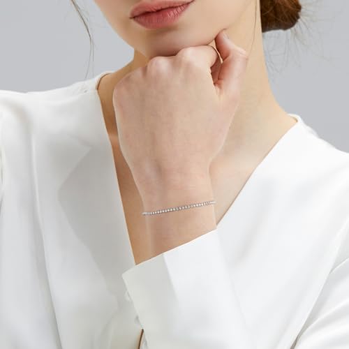 Bracciale Tennis da Donna KRKC&CO, Larghezza 2mm, Zirconia, Placcato Oro 14K, Acciaio Inossidabile Chirurgico, Diamanti CZ, Ipoallergenico, Scintillante, Gioielli Bling,