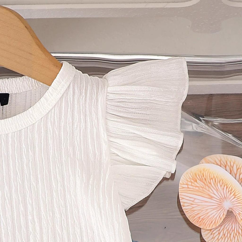 Dziewczęcy Słodki Zestaw Letni Moda Dziecięca Top z Okrągłym Dekoltem, Dżinsy z Haftem Stokrotek Zestaw Dwuczęściowy