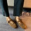 French Leather Suede One-word Buckle with Mary Jane Women's Shoes 2025 New Versatile Flat Bottom Round Head Rivet Single Shoes Women