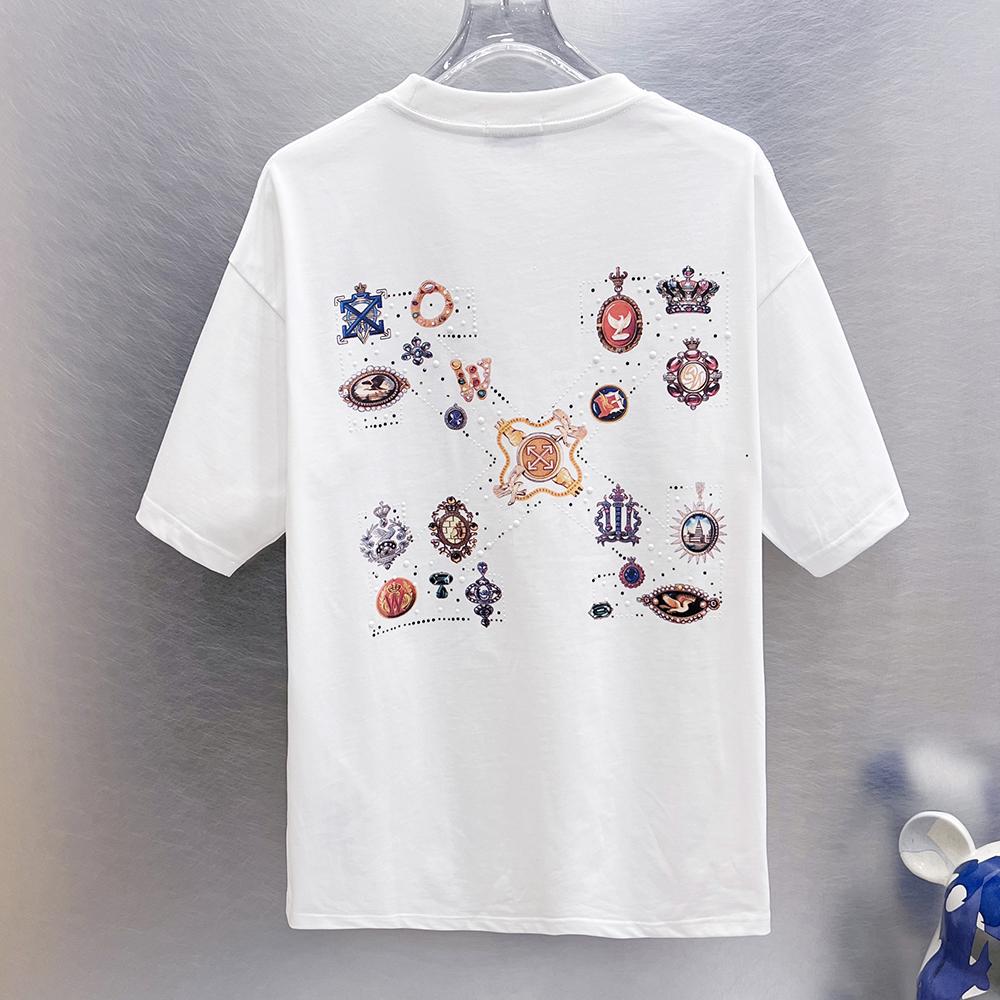 9281 Off-White Sommer Herren und Damen Reines Baumwoll Print Oversized T-Shirt Street Wear
