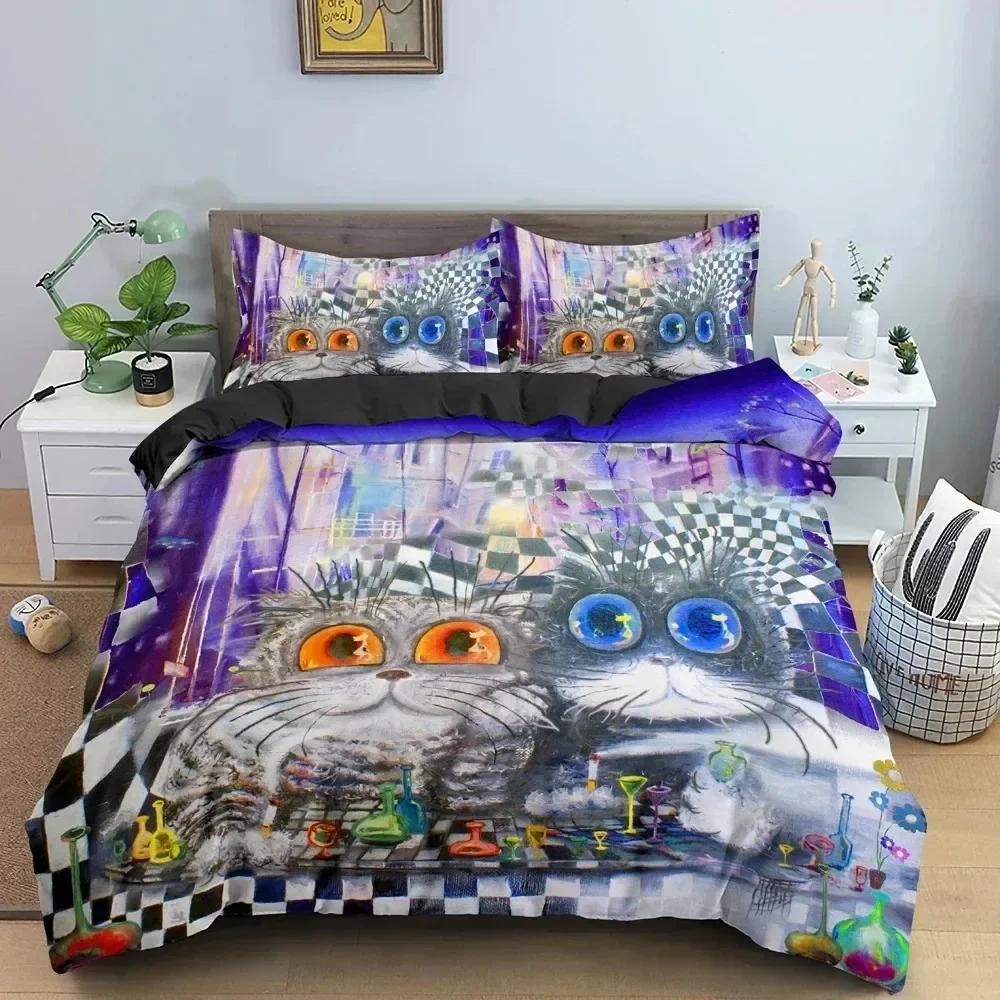 Luxury New 3D Print Watercolor Cartoon Cat Bedding Set Boys Girls Twin Queen Size Duvet Cover Bed Kids Adult Home Textileextile