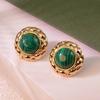 Oblate Shape Flower Earrings Stainless Steel Round Earrings New Opal Earrings  Gift Giving