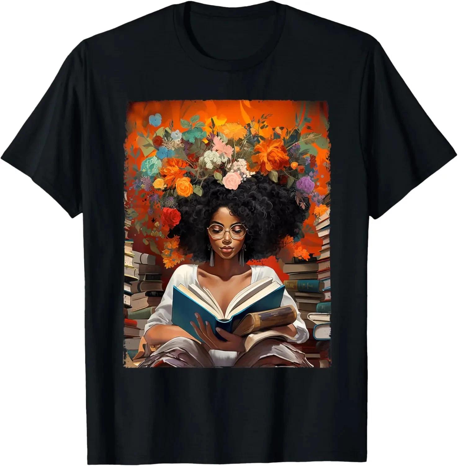 100% Cotton Black History Educated Reading Book Melanin Queen Afro Women T-Shirt L