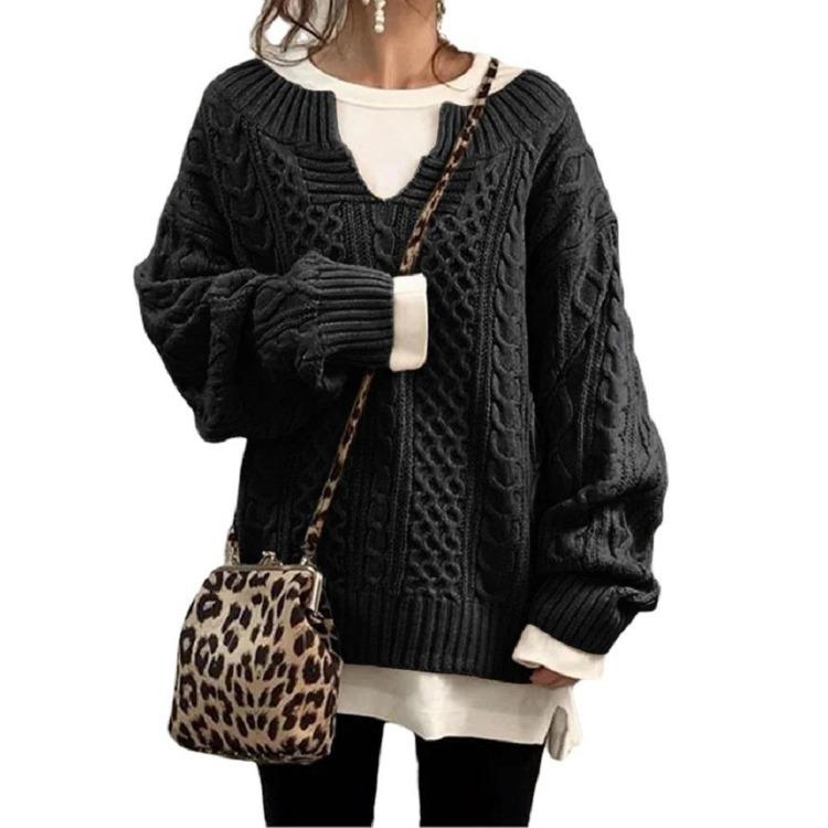 Casual Loose V-neck Knitted Sweaters Long Sleeve Women Jumpers for Ladies Autumn Winter Pullovers