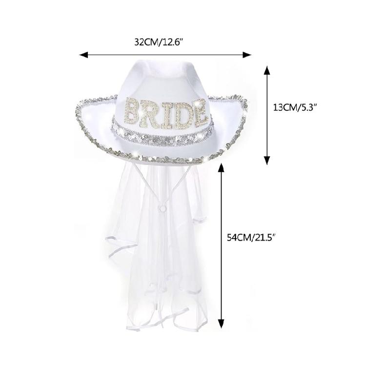 Rhinestones Bride Cowboy Cowgirl Hat with Veil Bachelorette Wedding Party Props