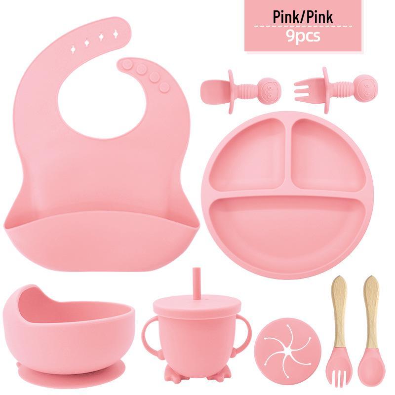 Silicone Baby Feeding Set: Bib, Suction Bowl, Utensils, Plate for 6-Month-Olds