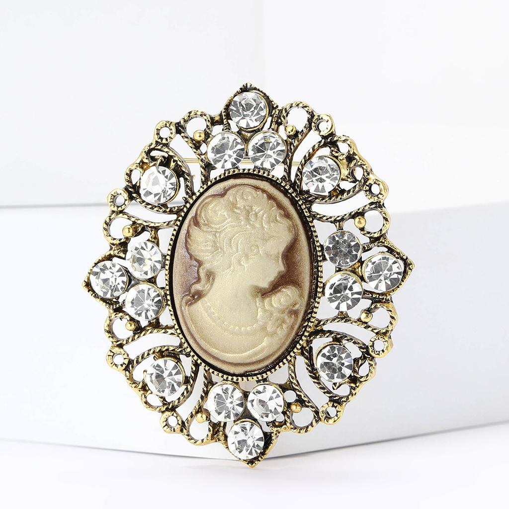 Fashion Retro Alloy Rhinestone Beauty Head Brooch Creative Versatile Women'S Clothing Corsage Jewelry Pin