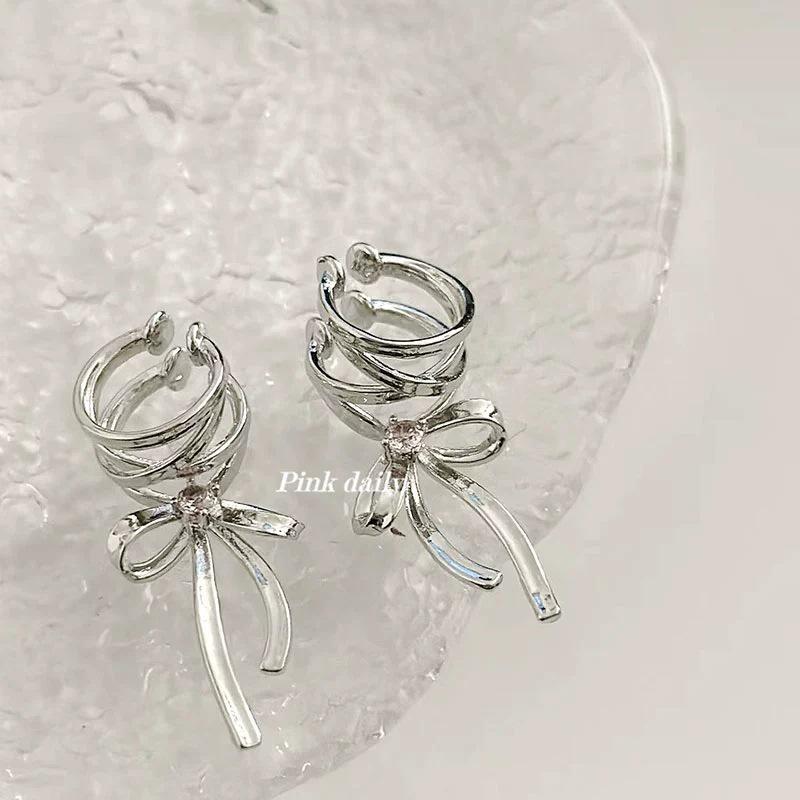 Ribbon Aesthetics: Ballet Style Ear Cuff/Bow Earring for Women