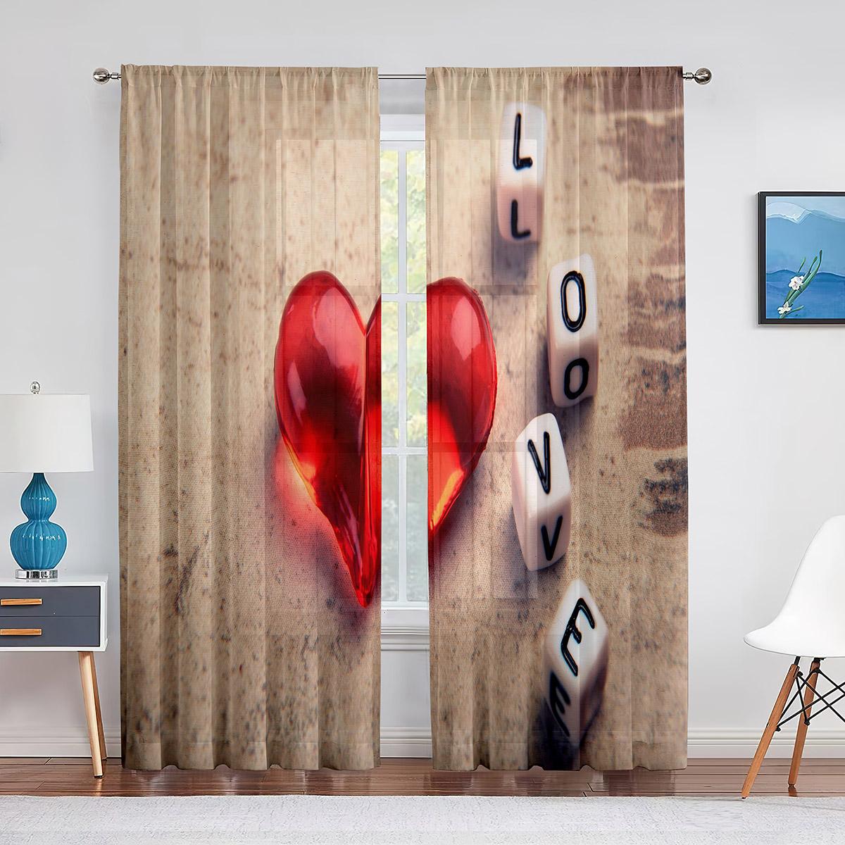 

Романтические розы, цветы, цитаты, прозрачные шторы для гостиной, кухни, декора спальни ко Дню святого Валентина, тюль, вуаль, занавеска 1 PCS W100XH250cm&Grommet Top