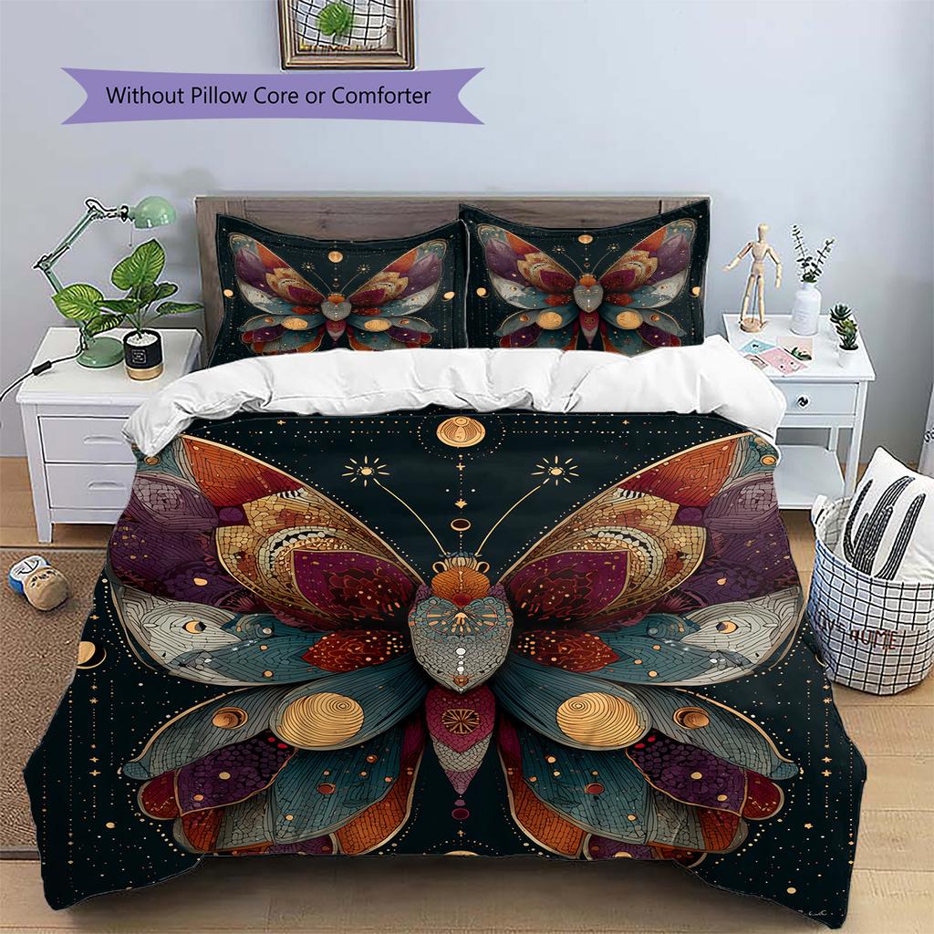 Moon Butterfly  Pattern Bedding Quilt Set Quilt Cover Pillowcase Home Decoration  Gift (1 * duvet cover + 2 * pillowcase, without core)