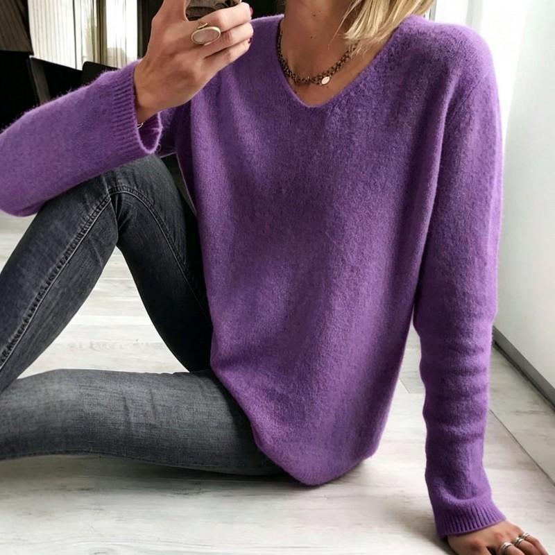 Damen Übergroßer V-Ausschnitt Drop Shoulder Pullover Lockerer Freizeit Strickpullover Mode