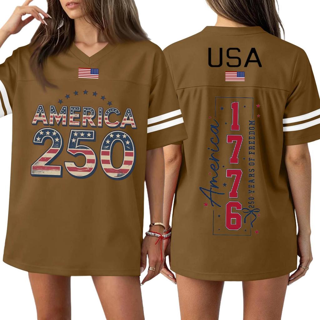 Damen Casual Mode V-Ausschnitt Sport Unabhängigkeitstag Druck Kurzarm Sport T-Shirt Top