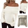 Damen Pullover Schulterfrei Langarm Einfarbig Stricktops Slim Fit Asymmetrisches Design Pullover Tops Strickware