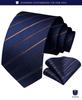 [HISDERN] Business Necktie for Men, Blue, Wedding, Tie and Pocket Square Set, Formal, Striped Pattern, Necktie for Job Hunting, Interviews, Entrance