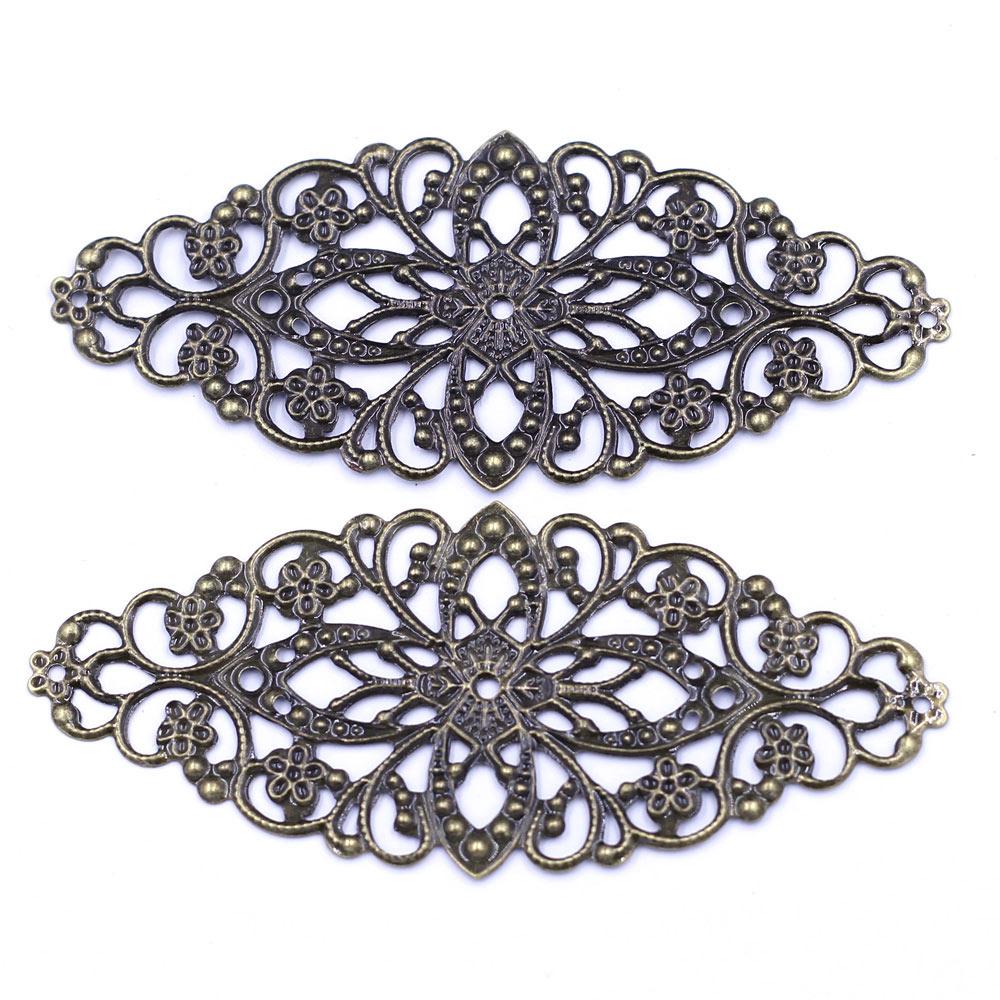 Copper Bronze Gold Color Connector Flower Pattern Filigree Wraps Alloy Embellishments Craft Jewelry DIY Findings 80x35mm
