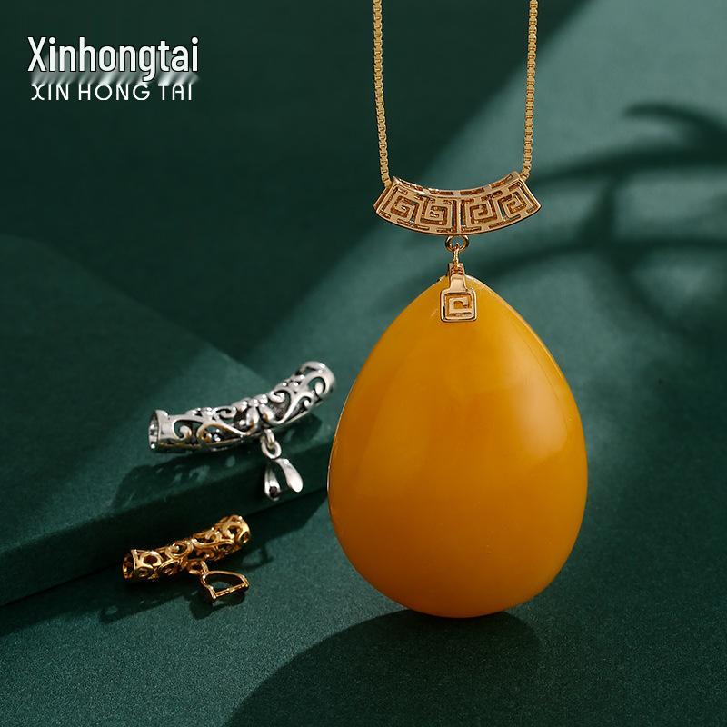 18K Gold-Plated Thai Silver Pendant Bail with Agate Jade Buddha Guanyin Clip