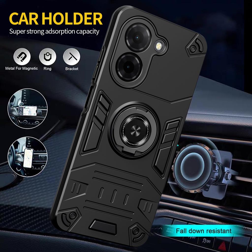 For Xiaomi Redmi A5 4G (171.7mm)/Poco C71 4G Case with Ring Holder Kickstand PC + TPU Anti-Fall Phone Cover