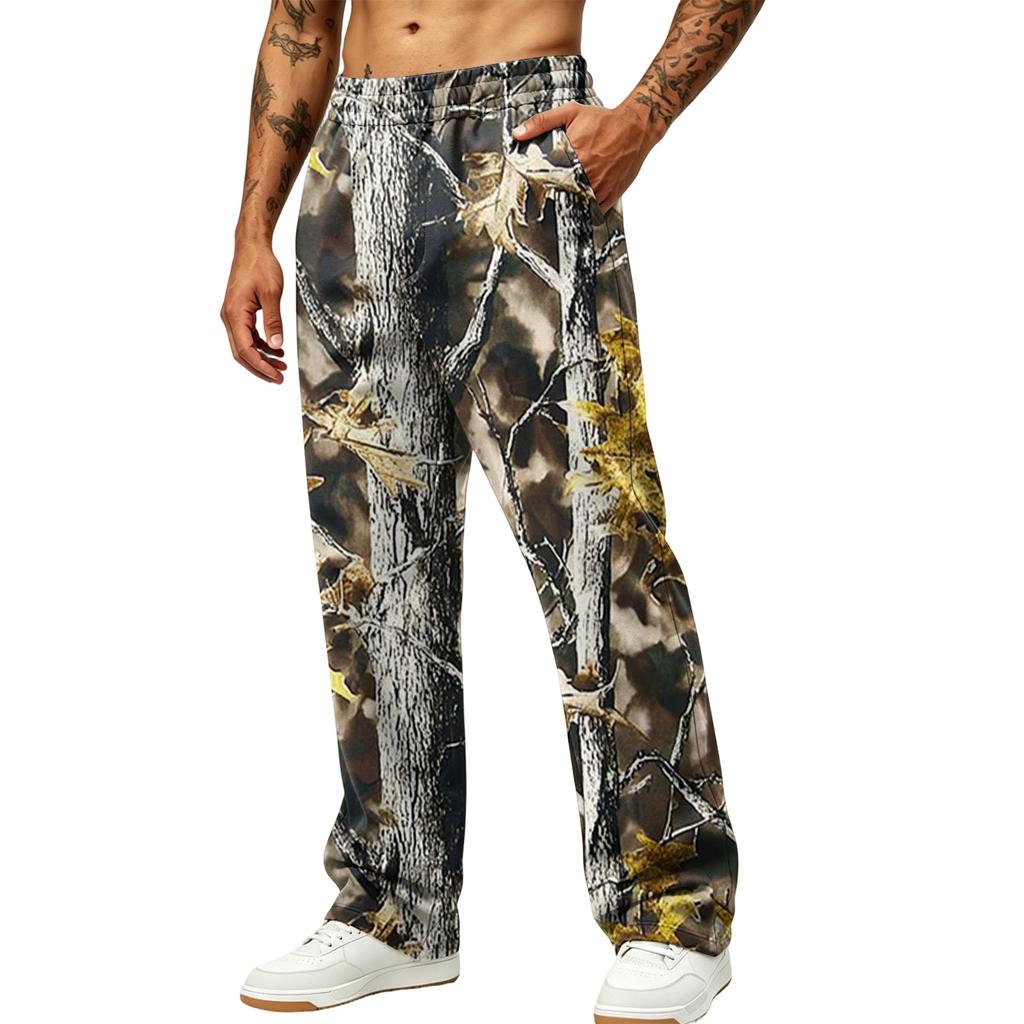 Men's Casual Printed Wide Leg Hunting Jogger Pants with Pockets Relaxed Fit