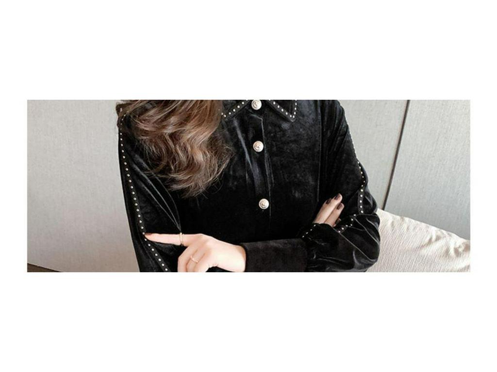 Women's Gold Velvet Flannel Shirt - Thick, Long Sleeve Base Layer for Autumn/Winter 2025