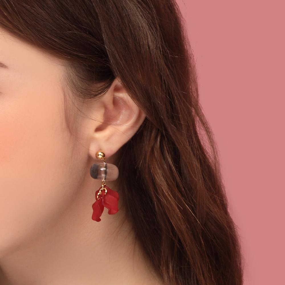 My Omelet Rough Flower Earrings Red