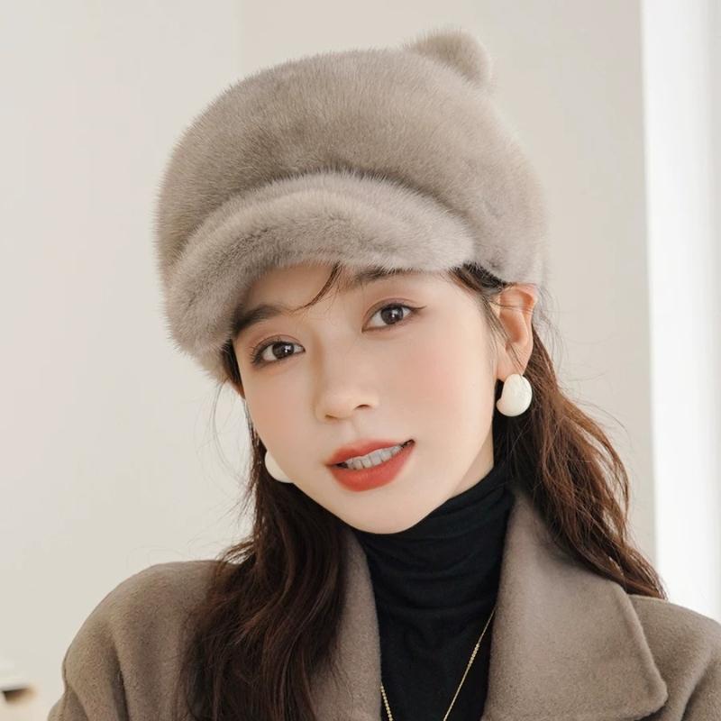 Winter Ladies Mink Hat Sweet Cute Cat Ears with Tail Whole Mink Hat Mink Fur Cap Tide