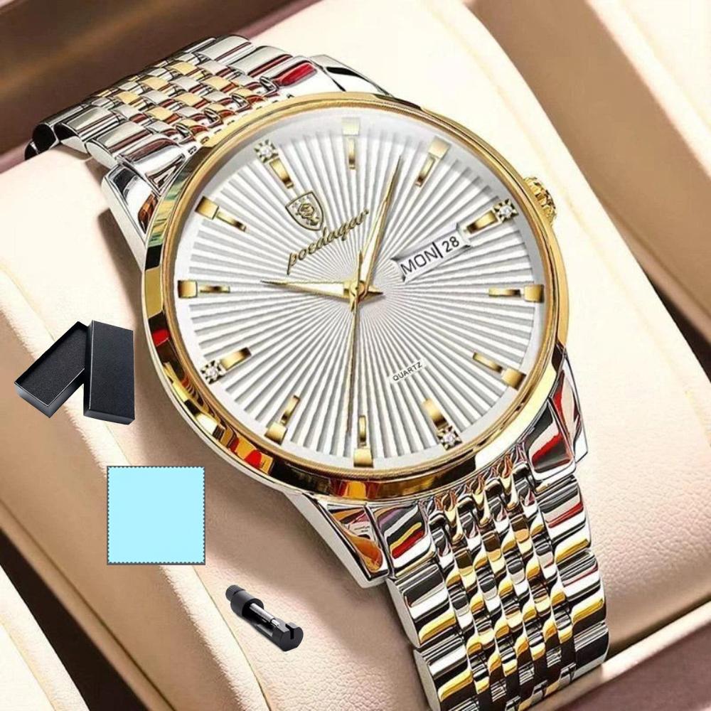 POEDAGAR Fashion Business Men's Watches Waterproof Luminous Date&Week Stainless Steel Watch Quartz Exquisite Male Wristwatch