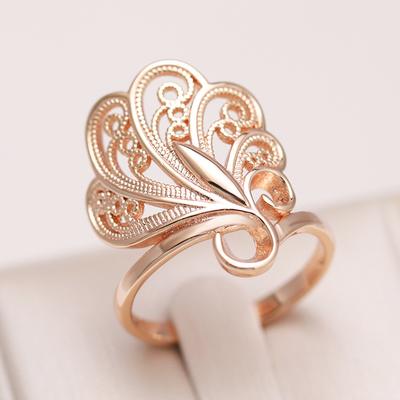 Fashion Glossy Big Rings For Women  Rose Gold Unique Pattern Ethnic Bride Rings Wedding Jewelry Gift  New