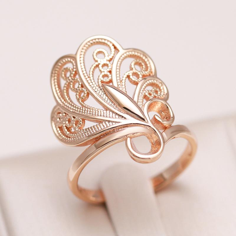 Fashion Glossy Big Rings For Women  Rose Gold Unique Pattern Ethnic Bride Rings Wedding Jewelry Gift  New
