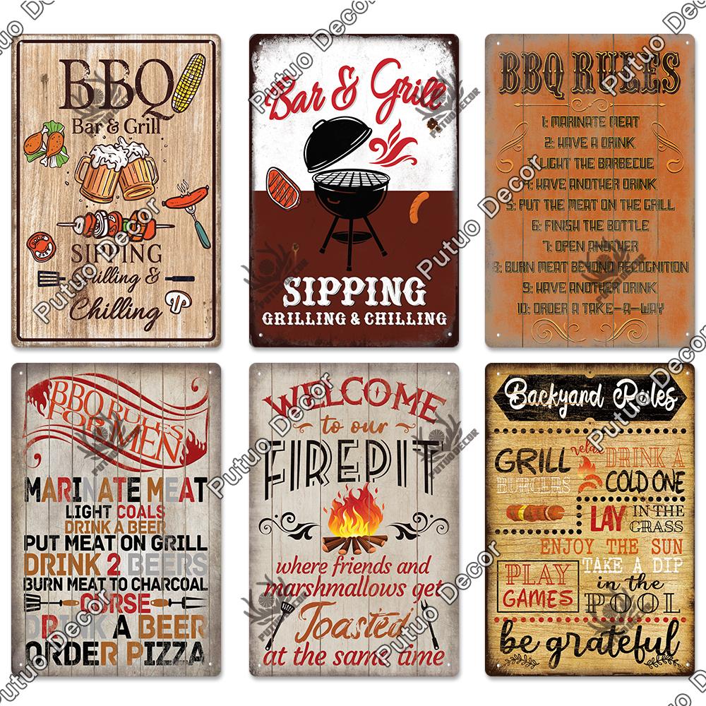 Putuo Decor BBQ Metal Sign Tin Plaque Vintage Metal Signs Iron Painting for Barbecue Bar Pub Kitchen Party Zone Wall Decor