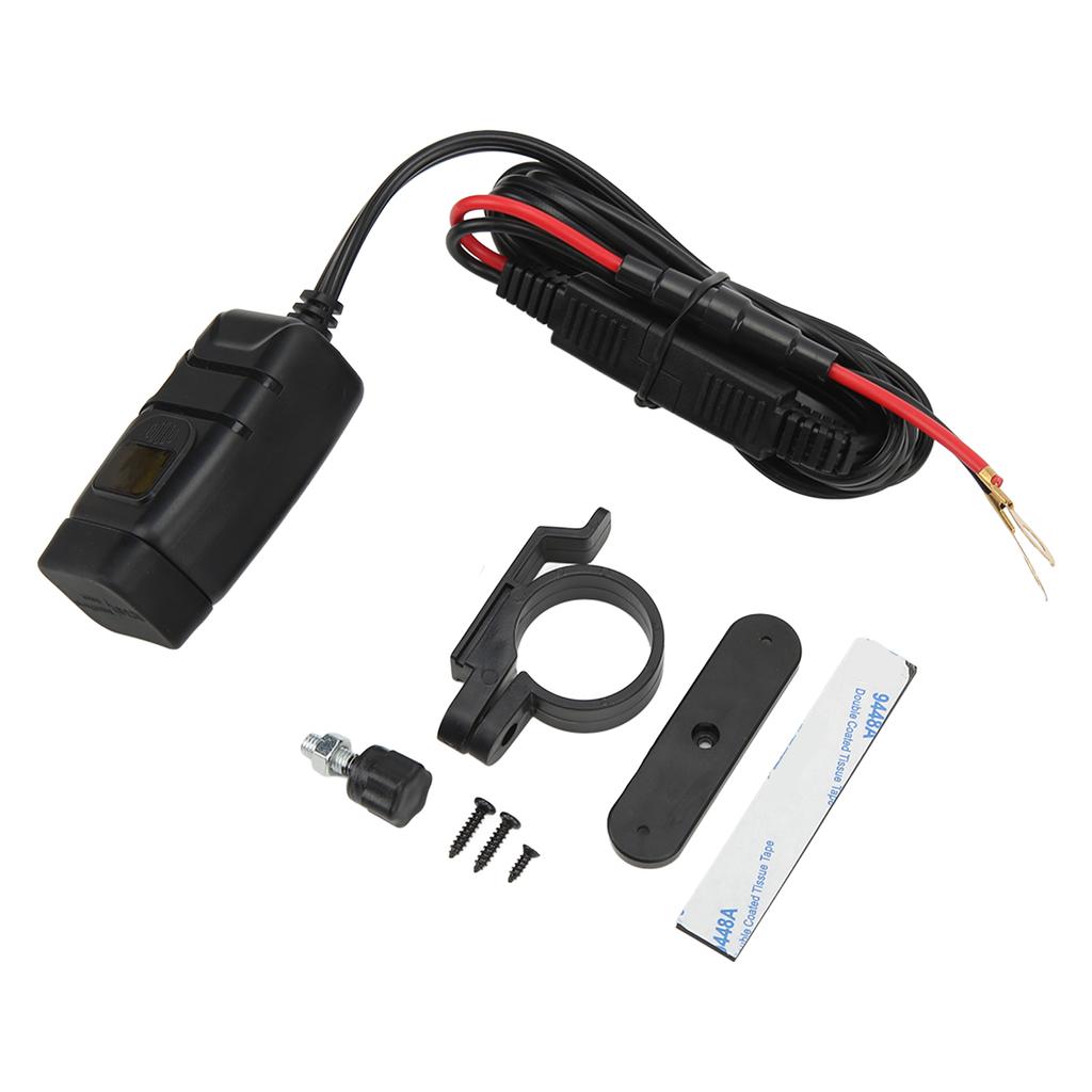 Motorcycle Dual USB Charger SAE to USB Adapter with Switch Waterproof Cover Built in Voltmeter for Phone Tablet