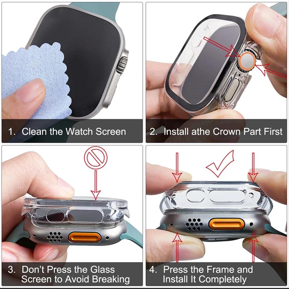 Tempered Glass+Cover For Apple Watch Ultra 3 2 1 49mm PC Bumper Screen Protector Case for iWatch Series Ultra 3 49mm Accessories