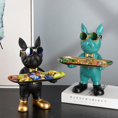 Resin Bulldog Tray Statue, Lying Bulldog Candy Dish Key Holder Bowl, Bulldog Accessories, Statues for Office Desk Home Decor