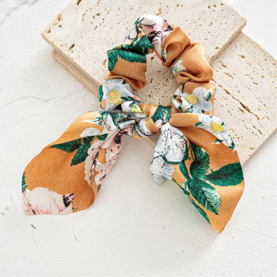 Hair Tie Floral Print Bunny Ear Design Hair Rope High Elasticity No Damage Bun Half-Tied Hairstyles Ponytail Holder Hair Accessory