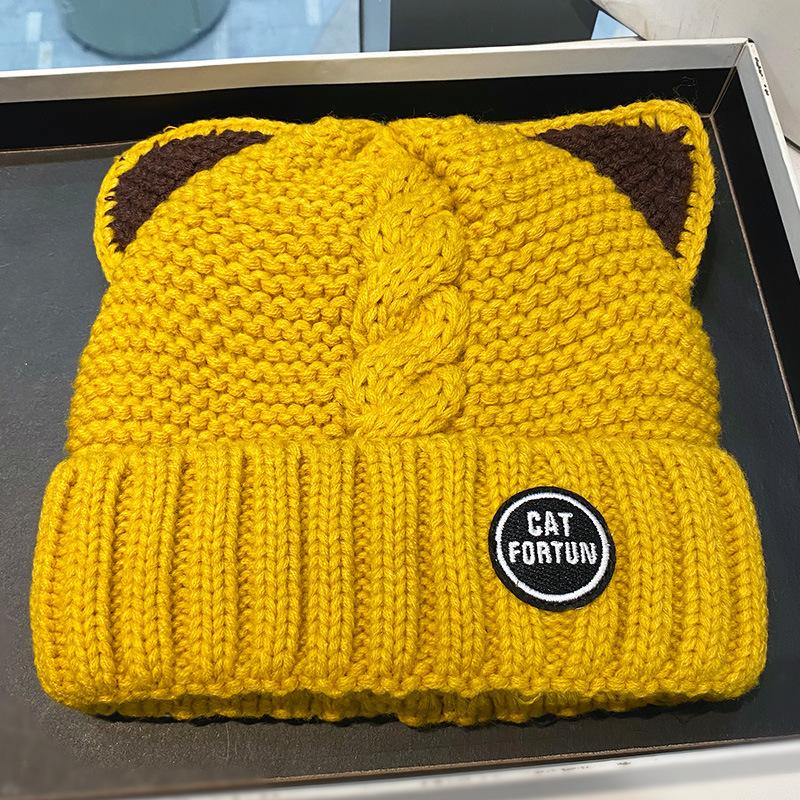 Nieuwe Vrouwen Hoed Winter Beanie  Warm Cartoon Kat Oor Bescherming Gebreide Cap Hoeden Voor Meisjes Vrouwen Motorkap Femme