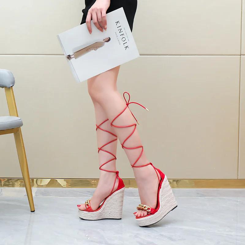 Fashion Metal Clear European and American Woven Hemp Rope Women's Shoes Wedge Platform Sandals 10363 Series 14cm Heel 4cm Platform LFD
