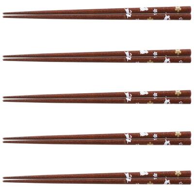 J-kitchens Japanese Wooden Chopsticks Set, 5 Pairs, Dinner Standard Rabbit Garden Design 21cm, Made In Japan
