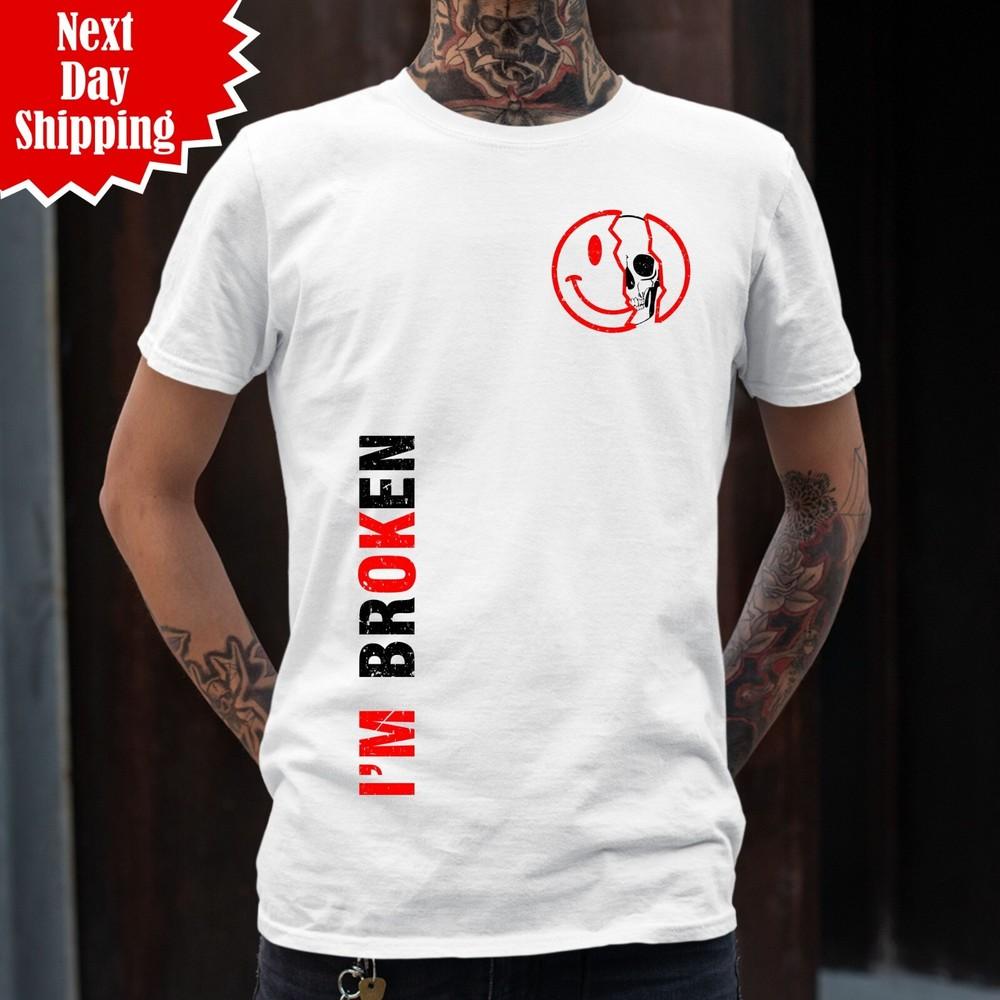 Я сломлен Я в порядке Мужская футболка ПТСР Невидимый Принт Осознание психического здоровья Топ L
