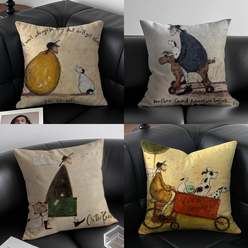 Exquisite Ornaments Unisex Painting S-Sam Toft Art Pillow Case Anti-Dustmite Pillowcase Invisible Zipper Silky Short Plush Sofa Cushion Cover