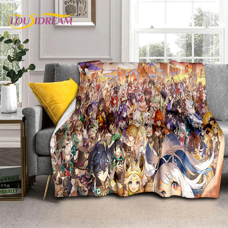 2025 New Cartoon Genshin Impact Character Solo Game Soft Blanket,Soft Throw Blanket for Home Bedroom Bed Sofa Picnic Child Gift