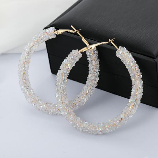 Fashion Women Circle Shape Rhinestone Inlaid Statement Hoop Earrings Jewelry