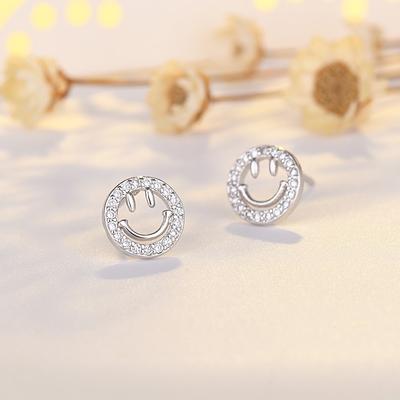 Hollow Smiley Face Expression Earrings for Women with Cute Small Pure Needles Without Taking Off When Sleeping