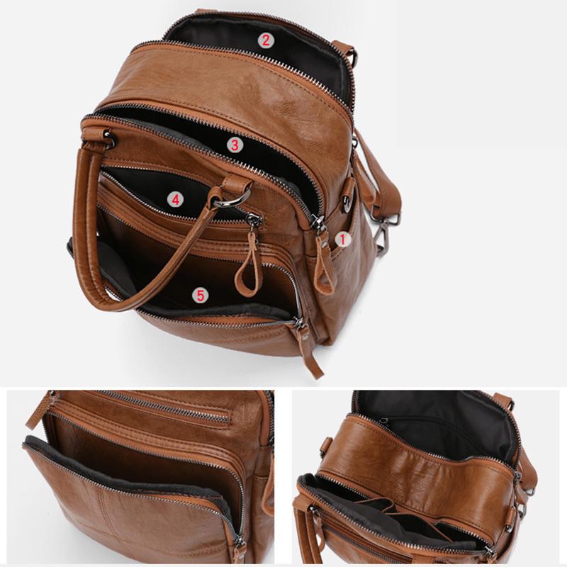 3in1 Retro Genuine Leather Women Backpacks Soft Cowhide Small Backpack Natural Leather Shoulder Crossbody Bag Commuting Daypack