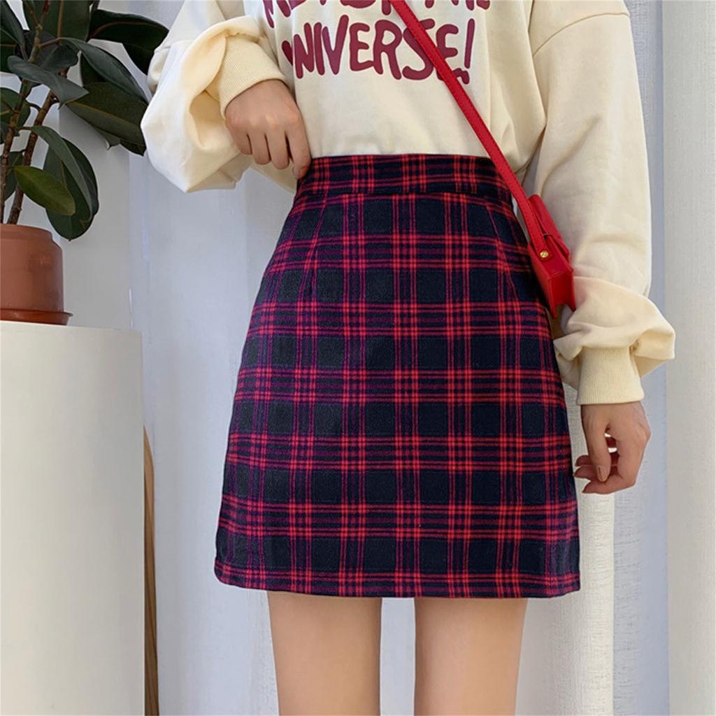 Fashion Women Plaid Printed Skirt Strap Elastic Ladies Slim Short Skirts